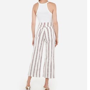 EXPRESS High Waisted Striped Button Fly Wide Leg J…